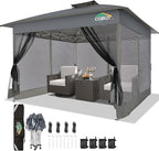 COBIZI Gazebo 13x13 Pop Up Canopy, Gazebos on Clearance - Canopy Tent with Mosquito Netting for Lawn, Garden, Backyard & Patio - Carpas para Patio- Water Resistant and UPF50+ (Gray)