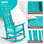 LUE BONA Outdoor Rocking Chairs Set of 4, HDPS Porch Rocker with High Back, Plastic Weather Resistant Rocking Chairs for Outdoor Indoor, Garden, Backyard, 350lb, Aruba Blue