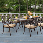 9-Piece Cast Aluminum Patio Furniture, Outdoor Dining Sets for 8 Include 87" Rectangular Patio Dining Table and 8 Stackable Chairs with Cushions & Umbrella Hole (Copper Red)