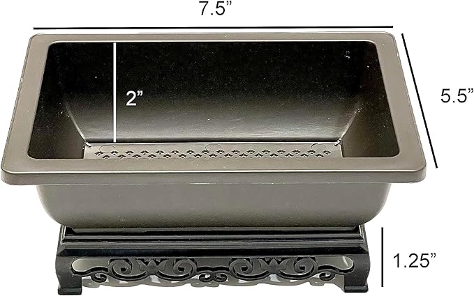 Bonsai Planter Rectangular Brown Plastic 7.5 Inch with Stand
