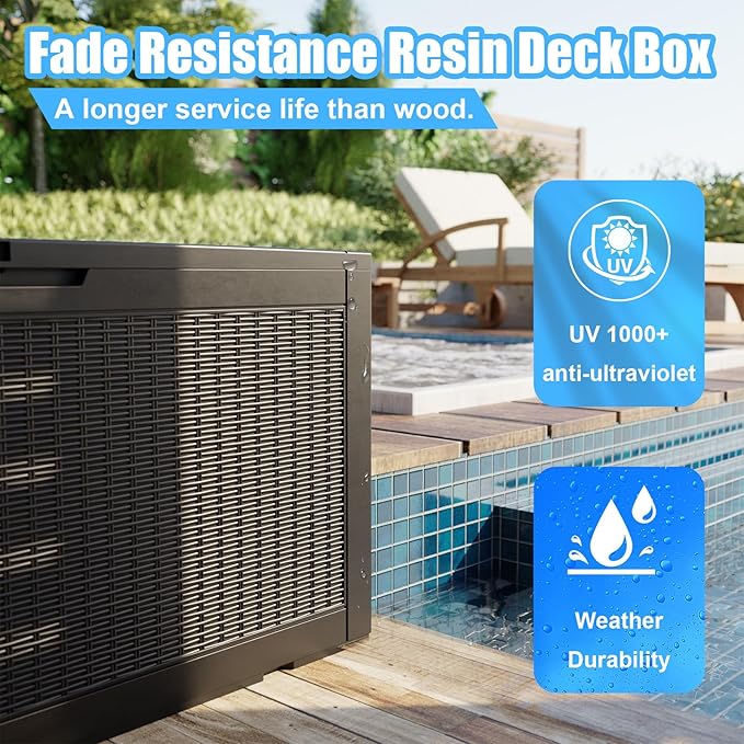 Deck Box 100 Gallon Black Resin Lockable Outdoor Storage
