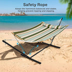 SUPERJARE Hammock with Stand, 2 Person Heavy Duty Hammock with Padded Cotton, Detachable Pillow & Strong Curved-Bar & Portable Carrying Bag, Perfect for Outdoor & Indoor, Retro Green