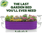 Plant & Plot Galvanized Raised Garden Beds Outdoor // 4×2×1 ft Planter Raised Beds for Gardening, Vegetables, Flowers // Large Metal Garden Box (Purple) // Patented Tool-Free Design