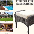 Belord Outdoor Ottomans for Patio Foot Rest - 25 Inch PE Wicker Foot Stool Set of 2 with Removable Cushions for Patio Furniture Sets,All Weather Rattan Ottoman for Balcony Deck Backyard Brown