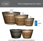 Classic Home and Garden Outdoor Whiskey Resin Flower Pot Barrel Planter, Walnut Brown, 20.5" (2 Pack)