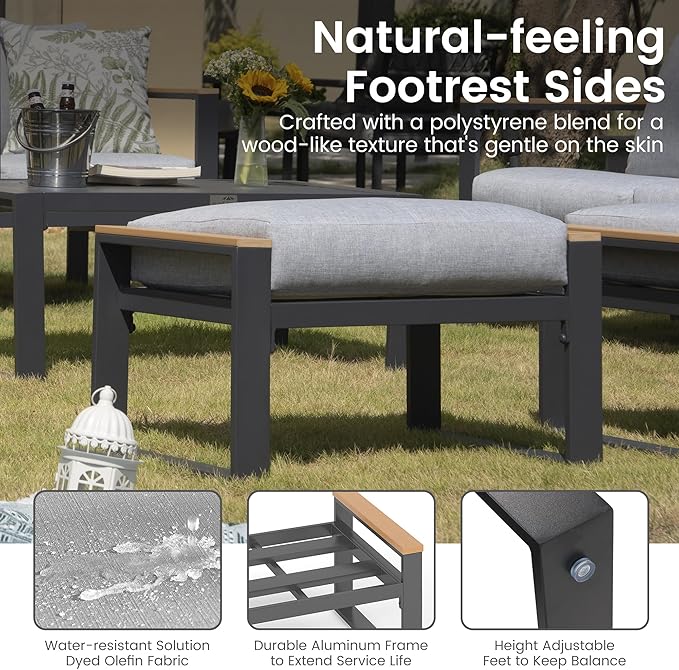 Sundale Outdoor 2 Pieces Aluminum Patio Ottoman, Outdoor Footstool with Sandwich Foam Cushions, Olefin Fabric, Small Metal Outdoor Chairs for Deck, Backyard, Porch (Grey)