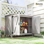 Outsunny Wood Garden Shed, Compact Outdoor Storage Cabinet Potting Shed with Inner Shelf and Double Doors for Backyard, Patio, Lawn, Light Gray