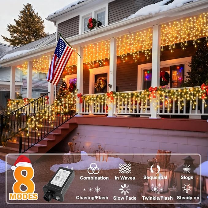 String Lights, 1216 LEDs, 100 ft Warm White Outdoor Christmas Lights