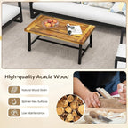 Tangkula Outdoor Acacia Wood Coffee Table, Rectangle Rustic Accent Table with Thickened Top & Heavy-Duty Metal Legs, for Patio, Deck, Garden, Natural