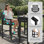 Ciokea 3 Pcs Outdoor Bar Height Table Set, 60" Extra Long Rectangle High Top Table and 2 Oversized Adirondack Chairs Set, Heavy-Duty All-Weather HDPE Patio Bar Set for Backyard Balcony Deck, Black
