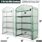 Worth Garden 50% Extra Wide Mini Greenhouse 4 Tier Portable Plant Green House 40in Wide -Sturdy Gardening Shelves with PE Cover & Roll-Up Zipper Door - Indoor & Outdoor Use - 19″W. x 40″L. x63″H.