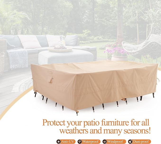 WJ-X3 Large Rectangular Outdoor Table Cover Waterproof, Heavy Duty Patio - Image 8