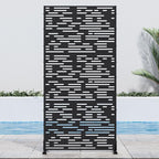 Casaphoria 72" H x 35" W Metal Outdoor Privacy Screen, Freestanding Decorative Divider for Patio, Deck, Balcony, and Garden with Stable Base, Black-Godfery