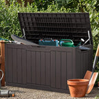YITAHOME 100 Gallon Resin Deck Box, Weather Resistant Outdoor Storage Box, Lockable Indoor Outdoor Storage for Supplies and Essentials, Dark Brown