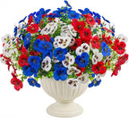 18 Pcs Artificial Fake Pansy Flowers for Outdoor, UV Resistant Faux Silk Pansies Patriotic Flowers for Outside for Planter Front Door Porch Patio Window 4th of July Home Decor (18, Red, White, Blue)