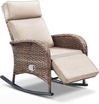Zero Gravity Patio Rocking Wicker Recliner Chair - Wicker Outdoor Lounge Chair with Adjustable Backrest & Footrest, All Weather Reclining Rocker Chairs with Thick Cushion for Pool Deck Beige