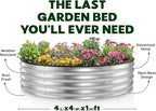 Round Galvanized Raised Garden Bed // 4×4×1 ft (2-Pack) Galvanized Raised Garden Beds Outdoor for Gardening, Vegetables, Flowers // Patented Tool-Free Design Round Planter (Silver)