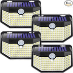 HMCITY Solar Lights Outdoor 120 LED 3 Lighting Modes,Motion Sensor Wall Lights, IP65 Waterproof Solar Powered Wall Lights for Garden Deck Lights (Front Button 4Packs, Black Shell-Daylight White)