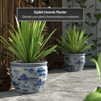 Red Lantern 14" Landscape Blue & White Porcelain Fishbowl Planter or Cachepot for Indoor/Outdoor Use in Garden Entryway Living Room Boho Eclectic Modern Contemporary Classic Traditional Style Decor