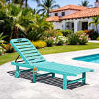SERWALL Patio Chaise Lounge Chair, HDPE Outdoor Lounge Chair with Cup Holder, 5 Positions Adjustable Poly Lounger with Rolling Wheels for Poolside, Deck, Sunbathing, Aruba