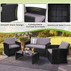 4-Piece Patio Furniture Set, Wicker Outdoor Rattan Sectional Sofa with Cushions and Glass Table, All-Weather Outdoor Conversation Set, Ideal for Garden, Porch, Backyard, Grey