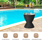 Tangkula Outdoor Cool Bar Table, Rattan Patio 8 Gallon Beer and Wine Cooler, All-Weather Ice Bucket w/Height Adjustable Top, Drainage Plug, 3-in-1 Cocktail Coffee Table for Party, Picnic (Black)