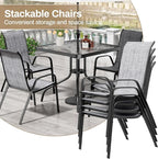TLSUNNY Patio Dining Set 5 Pieces, All Weather Outdoor Furniture W/30"X 30" Table and 4 Stackable Textilene Chairs, Metal Table and Chairs for Lawn, Garden, Poolside, Backyard (Umbrella not Included)