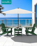 SERWALL Outdoor Coffee Table with 9FT Umbrella, HDPE Patio Coffee Table for Outside, Rectangle, Green(Not Include Umbrella Base)