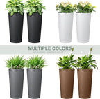 Set of 2 Large Planter Outdoor Self Watering Pots for Indoor Plants, 24" Tall Planters with Drainage Hole for Patio, Garden (Brown Ribbed)