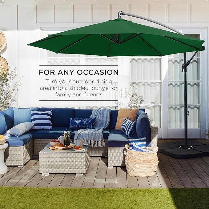 Best Choice Products 10ft Offset Cantilever Hanging Market Patio Umbrella, 8 Sturdy Ribs, Easy Adjustment - Green