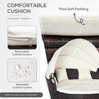 Outsunny 4-Piece Round Convertible Daybed with Cushions, Outdoor PE Rattan Patio Wicker Sofa Set, Sunbed with Adjustable Sun Canopy, Sectional Sofa, 2 Chairs, Table, 3 Pillows, Cream White