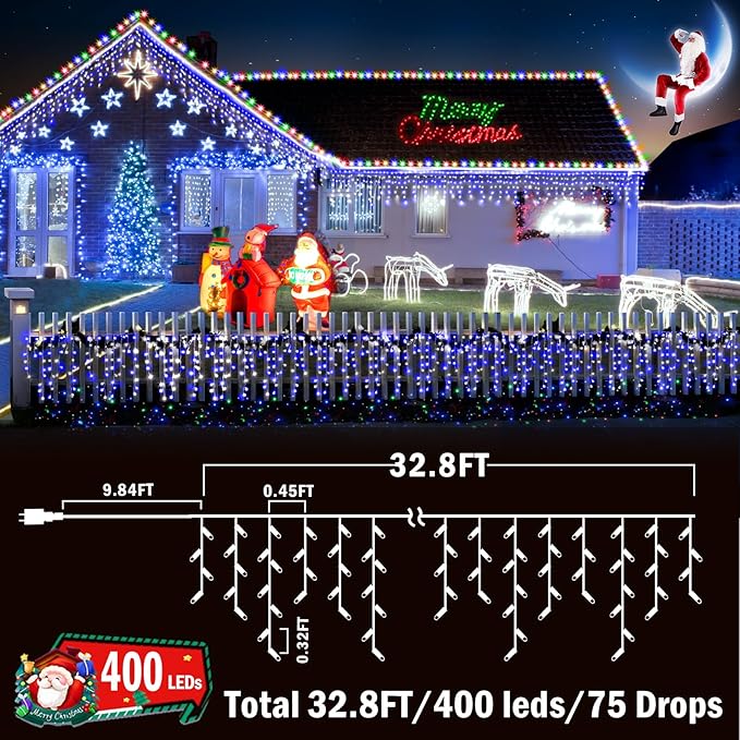 String Lights 400 LED 33ft Blue and White Outdoor Christmas Lights