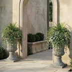 Urn Planters 22", Set of 2, Tall Stone-Resin Pedestal Planters for Outdoor Plants, Large Front Porch Decor, Patio Garden Pots, Outdoor Urns for Entryway, Porch & Deck, Grey Plant Pot