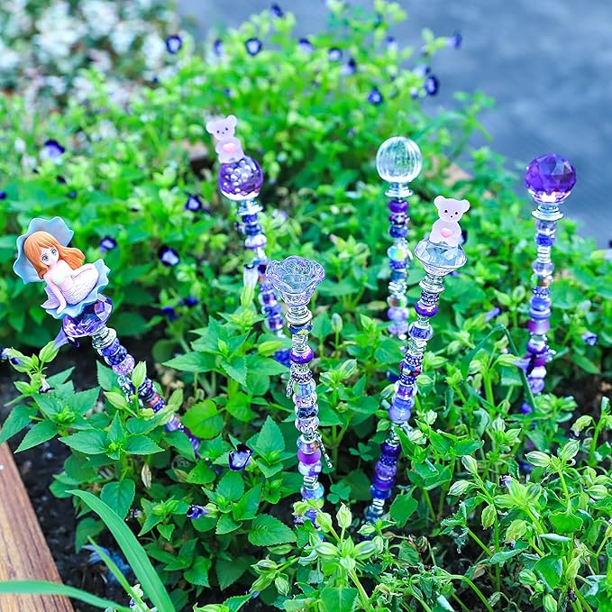 Decorative Garden Stakes DIY Kit with 158 Pieces and Crystal Globe Tops