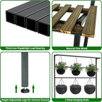 Large Plant Stand Indoor Outdoor, 3 Tier Heavy Duty Hanging Plant Stand with Bar, 60 Inch Tall Metal & Wood Ladder Shape Plant Shelf, Black Plant Display Rack Plant Shelves for Garden Patio Balcony