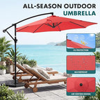OLIXIS Offset Patio Umbrella, 9.7FT Cantilever Table Umbrellas for Outdoor Sun Shade UV Protection with Easy Tilt Adjustment, 8 Ribs for Backyard, Lawn, Garden, Pool - Red