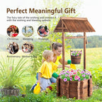 VINGLI Wooden Wishing Well Outdoor Planters, Well Covers for Yard with 2 Reinforced Rods, Height Adjustable Hanging Bucket, Rustic Flower Pot Home Decor for Outside Patio Garden