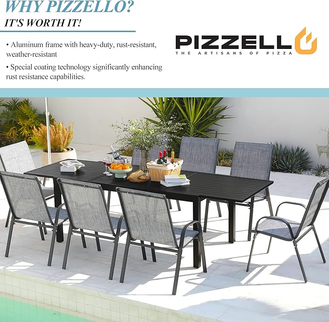 Outdoor Expandable Dining Table 71"-106" Aluminum Patio Dinner Table for 8-10 Person, Rectangular Metal Collapsible Tables with Umbrella Hole, Patio Tables with Extendable Top for Garden, Backyard