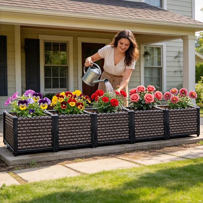 Large Planters for Outdoor Plants 14" Tall Planter Box, Raised Beds for Gardening Self Watering, Elevated Planter Box with Legs, Rectangular Garden Planters for Outdoor Plants Flowers, 78.7"L x 15.7"W
