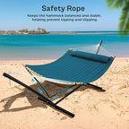 SUPERJARE Curved-Bar Hammock with Stand, 2 Person Heavy Duty Hammock Frame, Detachable Pillow & Portable Carrying Bag, Perfect for Outdoor & Indoor, Peacock Blue