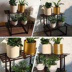 Metal Plant Stand, Foldable Heavy Duty Indoor, Window Iron Plant Shelf - Mid Century Modern Slatted Display for Patio, Garden, Living Room Load Bearing 330 lbs 26" L x 20.2" H x 17.7" W 2 Tier Coffee
