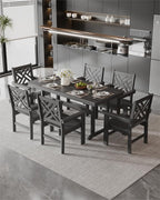 7-Piece Outdoor Dining Set, HDPE All-Weather Patio Table and Chairs Set for 6, Outdoor Patio Furniture Sets with Umbrella Hole for Outside, Deck, Backyard, Garden (Black)