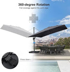 PURPLE LEAF 11.5' X 11.5' Telescopic Patio Umbrella with Base Included Lifting Cantilever Offset Square Large Umbrella for Pool Outdoor Patio Deck Garden Grey