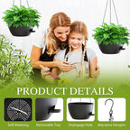 10 Inch Hanging Baskets 2 PC with Chains, Self-Watering Hanging Planters for Indoor Outdoor Plants, Plastic Hanging Flower Pots,Black