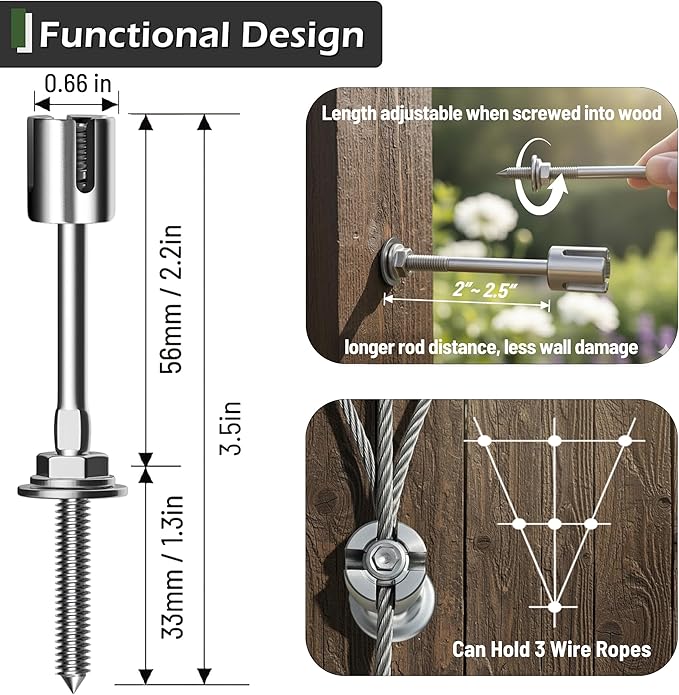 Wire Trellis for Climbing Plants Outdoor, 30-Set Wall Trellis Kit, T316 Espalier System for Fence and Garden DIY Projects (Hubs Only, Without Cable)