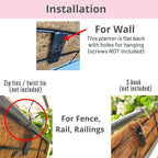 LaLaGreen Wall Mounted Planters - 16 Inch, 4 Pack Window Flower Boxes Basket Outdoor, Balcony Planter Over The Rail, Deck Railing Hanging with Coco Liners, Metal Horse Troughs Fence Patio Porch
