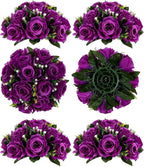 Artificial Rose Flower Balls, Purple Silk, 6 Pack for Centerpieces