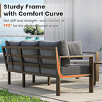 UDPATIO 6 Piece Patio Furniture Set, Faux Wood Metal Outdoor Sectional Sofa with 6" Thick Olefin Cushions, Wide Armrest & Coffee Table, L Shaped Outdoor Furniture for Garden, Backyard Dark Grey