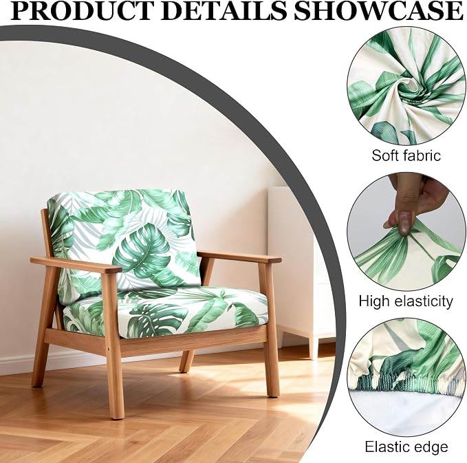 Cushion Covers 4 Pack Stretch Slipcovers, Graceful Jade Leaves