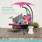 Best Choice Products Outdoor Hanging Curved Steel Chaise Lounge Chair Swing w/Built-in Pillow and Removable Canopy - Pink